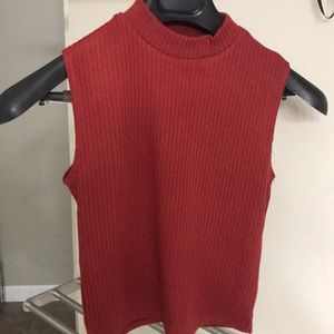 Sleeveless Burgundy High Collar Top